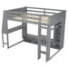 Wood Full Size Gaming Loft Bed with Desk, Multi-storage Shelves, LED and a Hanging Clothes Rack, Gray - DTYStore
