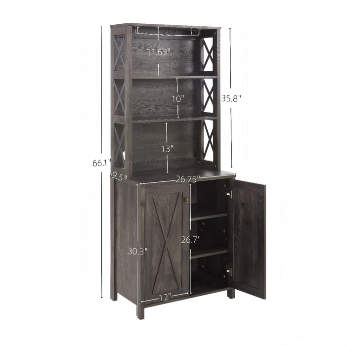 Coffee Bar Cabinet Kitchen Cabinet with Microwave Stand Metal Frame Side Home Source Bar Cabinet Cabinet and Hollow out Barn Design Wood Cabinet L26.77''*W15.75''*H67.32'' Charcoal Gray - DTYStore