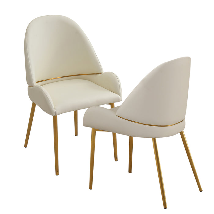 Dining Chair with PU Leather Beige color metal legs (Set of 2) - DTYStore