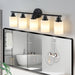 Modern 5-Light Vanity Bathroom Mirror Light, Frosted White Glass with Black Iron Frame, Contemporary Wall Sconce for Bedroom, Bathroom, And Dressing Room (Bulb Not Included) - DTYStore