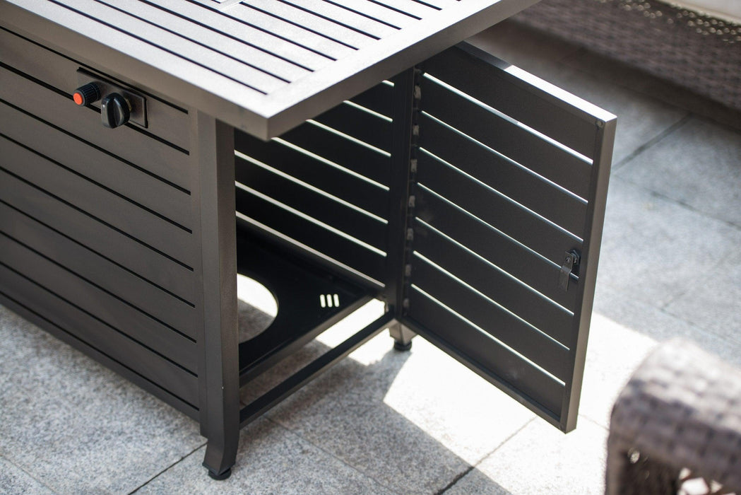 57in Outdoor Gas Propane Fire Pits Table, Aluminum, 50000BTU Firepit Fireplace Dinning Table with Lid, Fire Glass, Retangular, ETL Certification, for Garden Backyard Deck Patio-Mocha - DTYStore