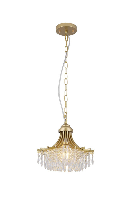 11.75" Dia X 10" H Single Bulb Matte Gold Glass Fan Shape Pendant Chandelier - DTYStore