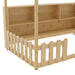 Twin Size House Bed with LED Light, Wood House Bed with Storage Bookshelf, Floor House Bed with Guardrails for Kids, Natural (Expect Arrival Date 2025/3/14) - DTYStore