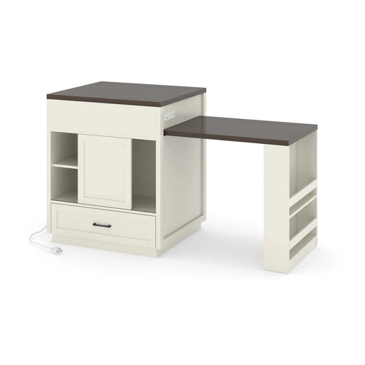 83.1'' Extendable Kitchen Island with Slide Out Table and Storage Racks for 2-6 Person,Kitchen Island with Tempered Glass Doors,Walnut Woodgrain Dining Table,Power Outlet,Bar,Prep Station(Cream White) Default -DTYStore