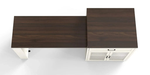 83.1'' Extendable Kitchen Island with Slide Out Table and Storage Racks for 2-6 Person,Kitchen Island with Tempered Glass Doors,Walnut Woodgrain Dining Table,Power Outlet,Bar,Prep Station(Cream White) Default -DTYStore