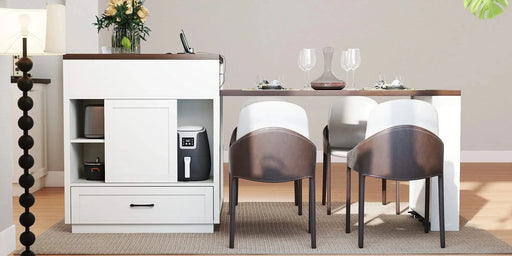 83.1'' Extendable Kitchen Island with Slide Out Table and Storage Racks for 2-6 Person,Kitchen Island with Tempered Glass Doors,Walnut Woodgrain Dining Table,Power Outlet,Bar,Prep Station(Cream White) Default -DTYStore