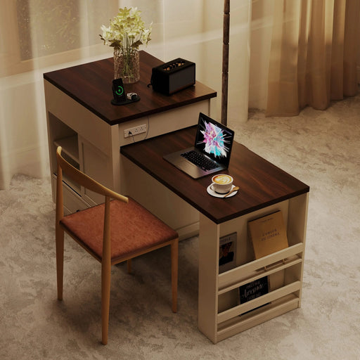 83.1'' Extendable Kitchen Island with Slide Out Table and Storage Racks for 2-6 Person,Kitchen Island with Tempered Glass Doors,Walnut Woodgrain Dining Table,Power Outlet,Bar,Prep Station(Cream White) Default -DTYStore