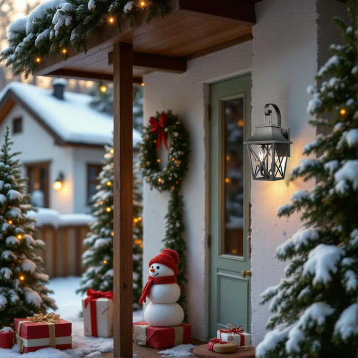 Black Outdoor Wall Lantern 2-Light,Large Outside Modern Wall Sconce Light Fixture,Industrial Porch Light Wall Mount with Glass,Waterproof Farmhouse Exterior Lamp Lighting (1 Pack)