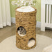 Elevated Cat Bed with Three Hideaways & Four Soft Plush Cushions, Cat Tower with Hand-Woven Materials, Multi-Layer Raised Kitten Bed Caves - DTYStore
