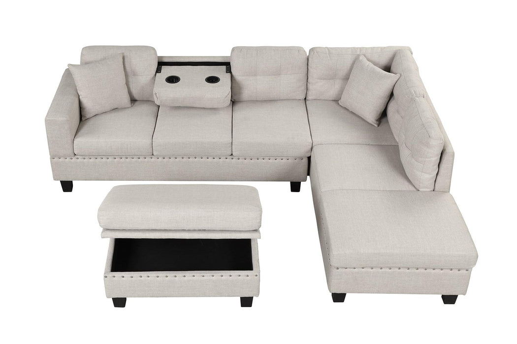 105" Modern Sectional Sofa with Storage Ottoman, L-Shape Couch with 2 Pillows and Cup Holder,Sectional Sofa with Reversible Chaise for Living Room,Light Gray - DTYStore