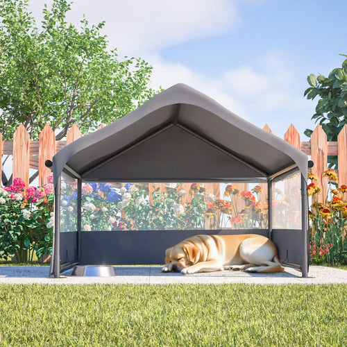 Extra Large Outdoor Dog House Tent with 3-Sided Mesh Windows, Breathable Sun Rain Cover Pet Shelter with Canopy and Ground Stakes for Dogs, Cats, Livestock – 4' x 4' x 3.3', Gray - Image 12