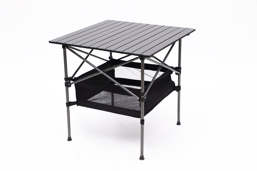 1-piece Folding Outdoor Table with Carrying Bag,Lightweight Aluminum Roll-up Square Table for indoor, Outdoor Camping, Picnics, Beach,Backyard, BBQ, Party, Patio, 27.56X27.56X27.56in, Black - DTYStore