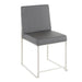High Back Fuji Contemporary Dining Chair in Stainless Steel and Grey Faux Leather by LumiSource - Set of 2 - DTYStore
