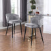 Contemporary Velvet Upholstered Counter Height Stool with Deep Channel Tufting and Gold Tipped, Black Metal Legs, 20' W x 21' D x 36.5' H, Gray - DTYStore