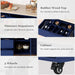 Store Kitchen Cart with Rubber Wood Countertop , Kitchen Island has 8 Handle-Free Drawers Including a Flatware Organizer and 5 Wheels for Kitchen Dinning Room, Dark Blue - DTYStore