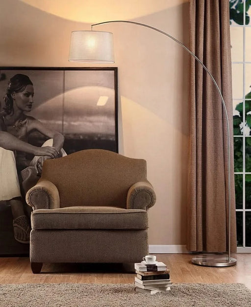 84.5' Tall Metal Arch Floor Lamp 'Oma' with Silver finish, Ivory Fabric Shade Default -DTYStore