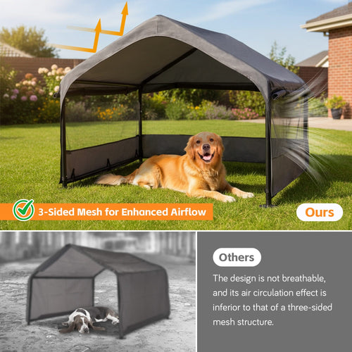 Extra Large Outdoor Dog House Tent with 3-Sided Mesh Windows, Breathable Sun Rain Cover Pet Shelter with Canopy and Ground Stakes for Dogs, Cats, Livestock – 4' x 4' x 3.3', Gray - Image 3