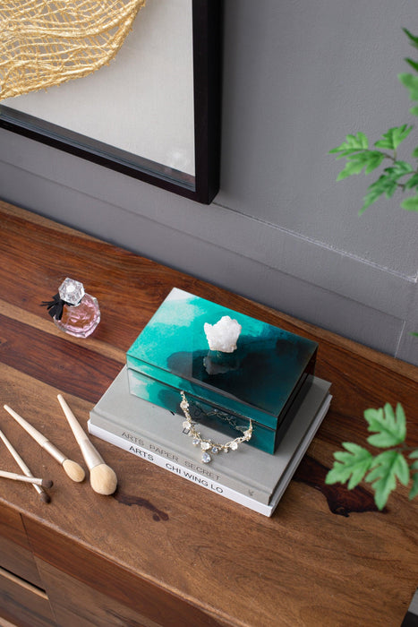 8.5" x 5" x 5" Bethany Aqua Jewelry Box, Stackable Decorative Storage Boxes With Lids - DTYStore