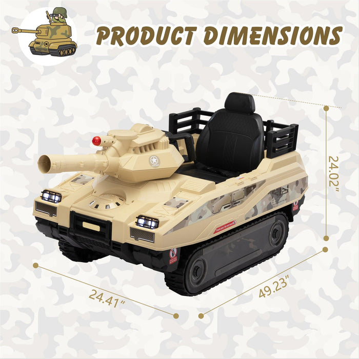 Ride On Tank 24V Thunder Tank Car with Fighting Cannon and Rotating Turret, Remote Control, Lights, Music, Military Battery Powered Truck Toy Gift for Boys Girls, 3-8 Years Old, Desert Yellow - DTYStore