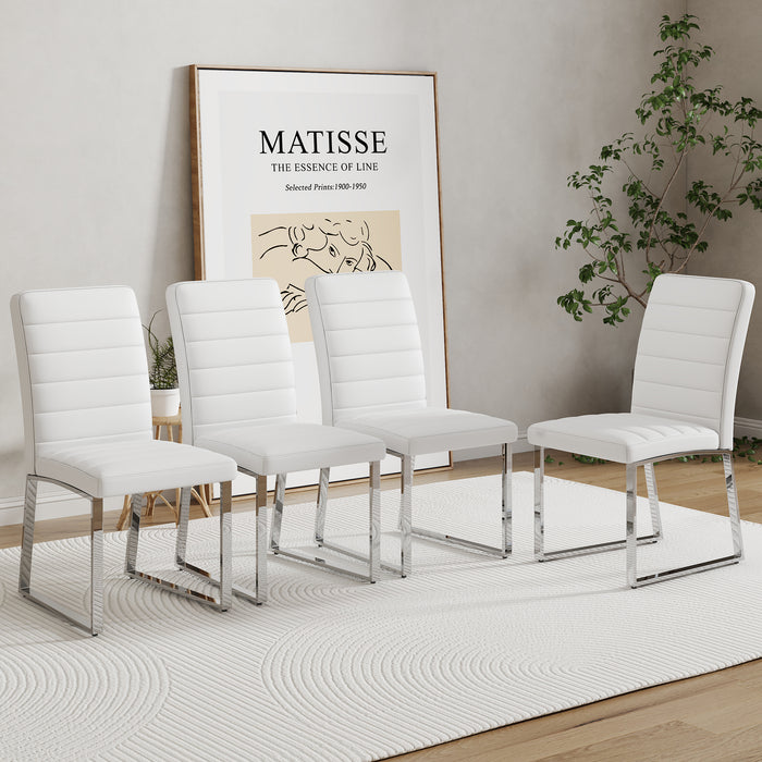 Set of 4 dining chairs, white dining chair set, PU material high backrest seats and sturdy leg chairs, suitable for restaurants, kitchens, living rooms - DTYStore