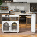 Rolling Kitchen Island With Extended Table, Kitchen island on Wheels with LED Lights,Power Outlets and 2 Fluted Glass Doors, Kitchen Island with a Storage Compartment and Side 3 Open Shelves,White - DTYStore