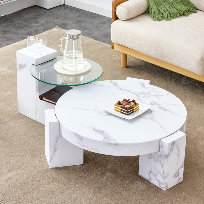 A modern, fashionable, and durable marble textured MDF coffee table with a side table. Match with multiple scenes. Suitable for living room and bedroom. - DTYStore