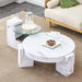 A modern, fashionable, and durable marble textured MDF coffee table with a side table. Match with multiple scenes. Suitable for living room and bedroom. - DTYStore