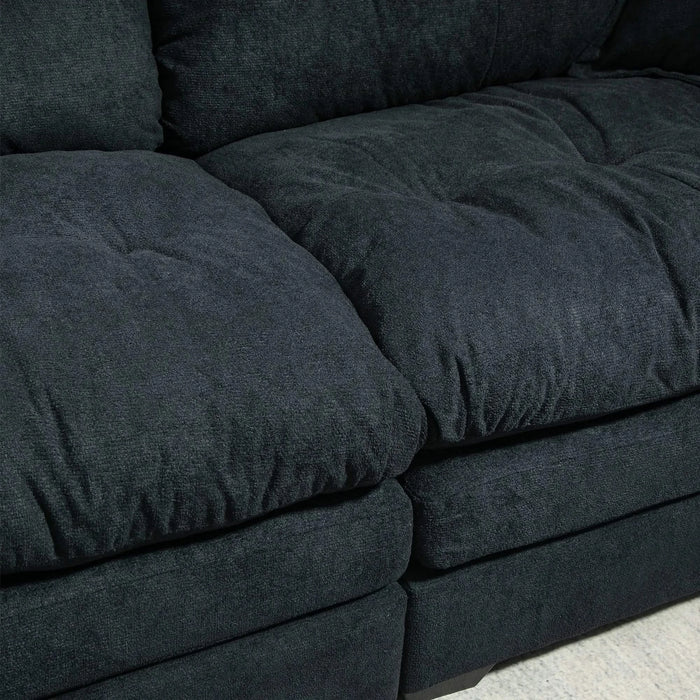 84' Chenille Sofa Small Sofa Loveseat Deep Seat Sofa Couch with 2 Throw Pillows & Memory Foam for Living Room Apartment Office Lounge-Black Default -DTYStore