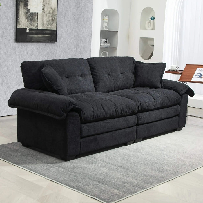 84' Chenille Sofa Small Sofa Loveseat Deep Seat Sofa Couch with 2 Throw Pillows & Memory Foam for Living Room Apartment Office Lounge-Black Default -DTYStore