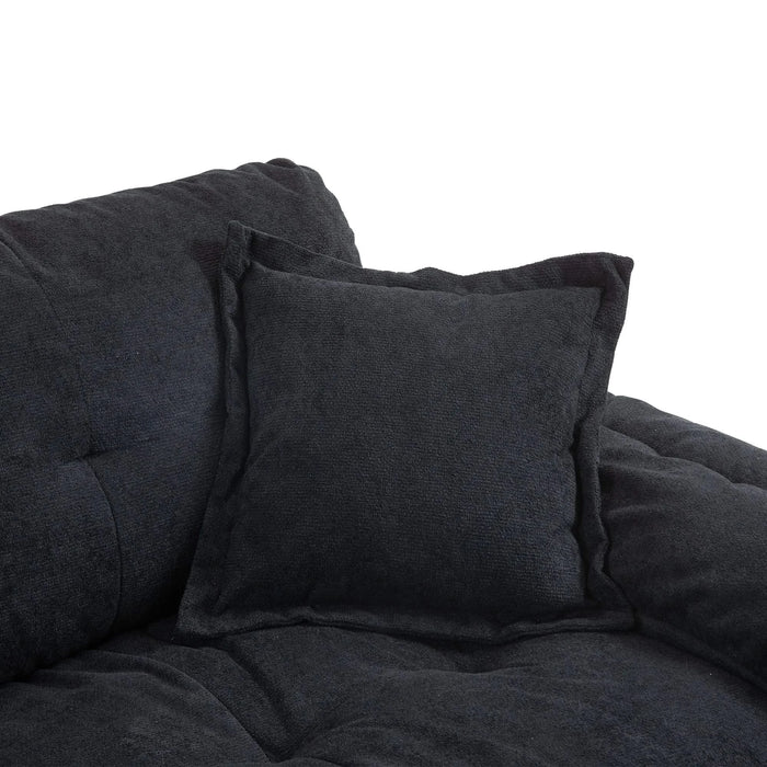 84' Chenille Sofa Small Sofa Loveseat Deep Seat Sofa Couch with 2 Throw Pillows & Memory Foam for Living Room Apartment Office Lounge-Black Default -DTYStore