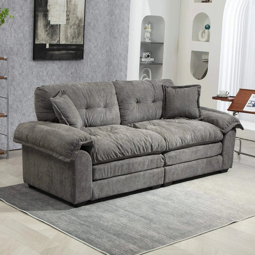 84' Chenille Sofa Small Sofa Loveseat Deep Seat Sofa Couch with 2 Throw Pillows & Memory Foam for Living Room Apartment Office Lounge-Grey Default -DTYStore