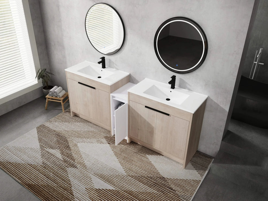 84 Inch Freestanding Bathroom Vanity with Ceramic Sink and Storage Cabinets, Soft Closing Door, 02436*2+0312 Combination Cabinet, KD-Package Default -DTYStore