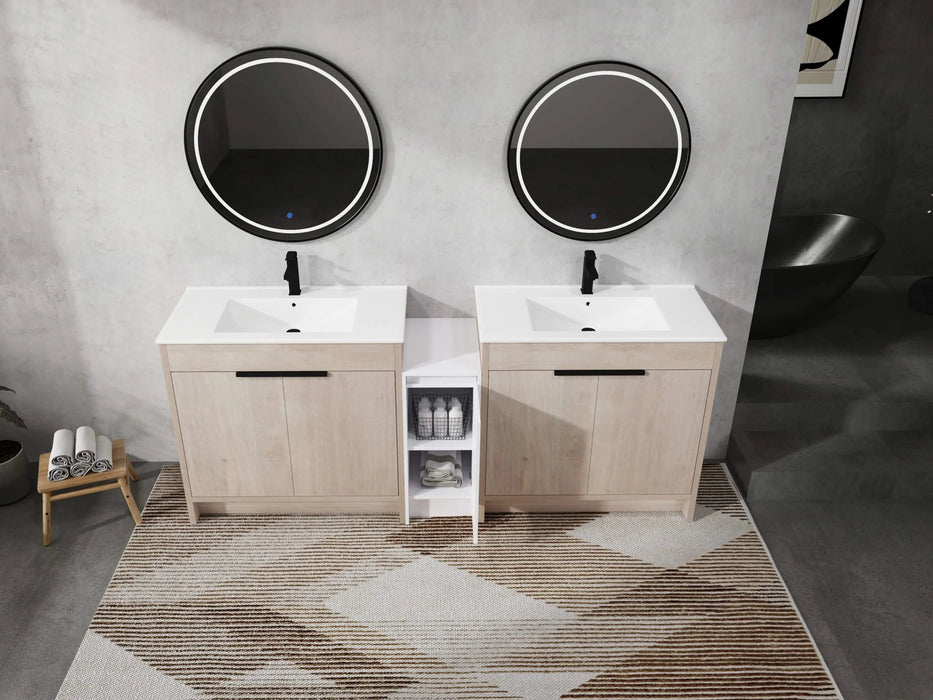 84 Inch Freestanding Bathroom Vanity with Ceramic Sink and Storage Cabinets, Soft Closing Door, 02436*2+0312 Combination Cabinet, KD-Package Default -DTYStore