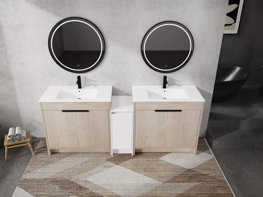 84 Inch Freestanding Bathroom Vanity with Ceramic Sink and Storage Cabinets, Soft Closing Door, 02436*2+0312 Combination Cabinet, KD-Package Default -DTYStore