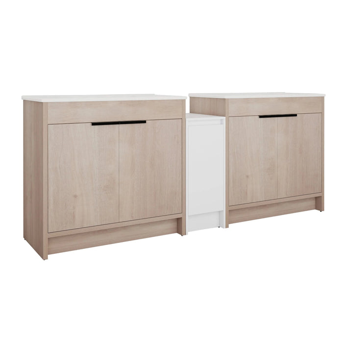 84 Inch Freestanding Bathroom Vanity with Ceramic Sink and Storage Cabinets, Soft Closing Door, 02436*2+0312 Combination Cabinet, KD-Package Default -DTYStore