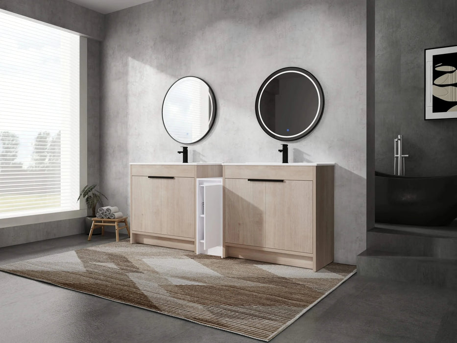84 Inch Freestanding Bathroom Vanity with Ceramic Sink and Storage Cabinets, Soft Closing Door, 02436*2+0312 Combination Cabinet, KD-Package Default -DTYStore