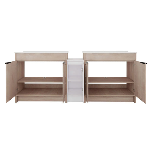 84 Inch Freestanding Bathroom Vanity with Ceramic Sink and Storage Cabinets, Soft Closing Door, 02436*2+0312 Combination Cabinet, KD-Package Default -DTYStore