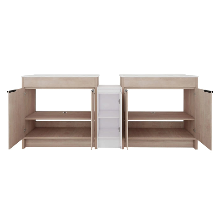 84 Inch Freestanding Bathroom Vanity with Ceramic Sink and Storage Cabinets, Soft Closing Door, 02436*2+0312 Combination Cabinet, KD-Package Default -DTYStore