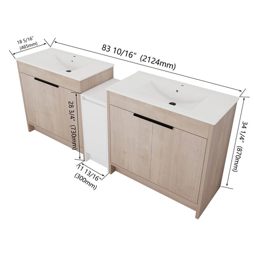 84 Inch Freestanding Bathroom Vanity with Ceramic Sink and Storage Cabinets, Soft Closing Door, 02436*2+0312 Combination Cabinet, KD-Package Default -DTYStore