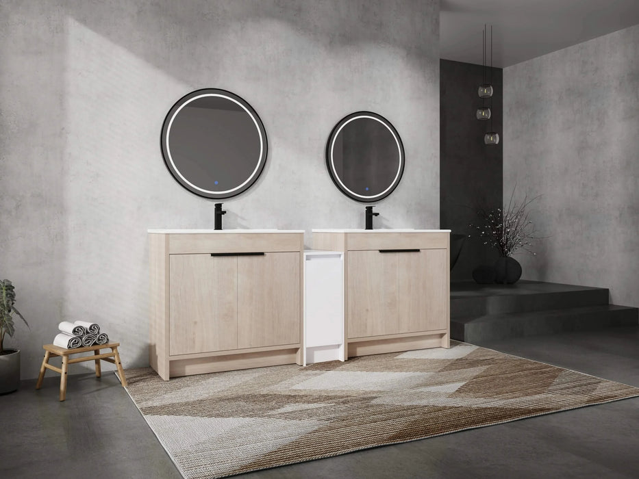 84 Inch Freestanding Bathroom Vanity with Ceramic Sink and Storage Cabinets, Soft Closing Door, 02436*2+0312 Combination Cabinet, KD-Package Default -DTYStore