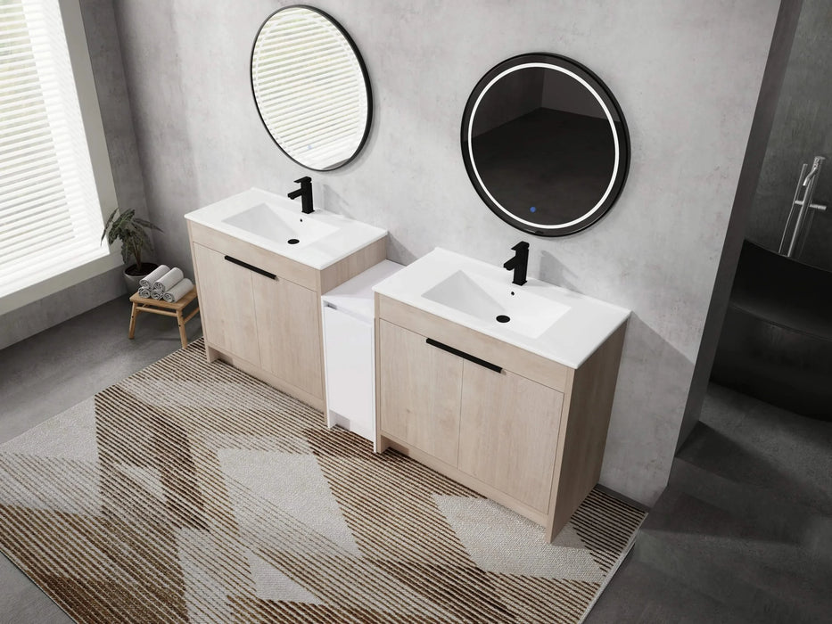 84 Inch Freestanding Bathroom Vanity with Ceramic Sink and Storage Cabinets, Soft Closing Door, 02436*2+0312 Combination Cabinet, KD-Package Default -DTYStore