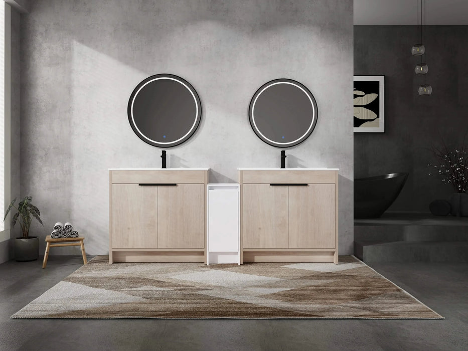 84 Inch Freestanding Bathroom Vanity with Ceramic Sink and Storage Cabinets, Soft Closing Door, 02436*2+0312 Combination Cabinet, KD-Package Default -DTYStore