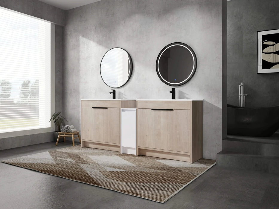 84 Inch Freestanding Bathroom Vanity with Ceramic Sink and Storage Cabinets, Soft Closing Door, 02436*2+0312 Combination Cabinet, KD-Package Default -DTYStore