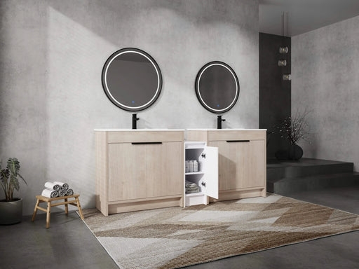 84 Inch Freestanding Bathroom Vanity with Ceramic Sink and Storage Cabinets, Soft Closing Door, 02436*2+0312 Combination Cabinet, KD-Package Default -DTYStore