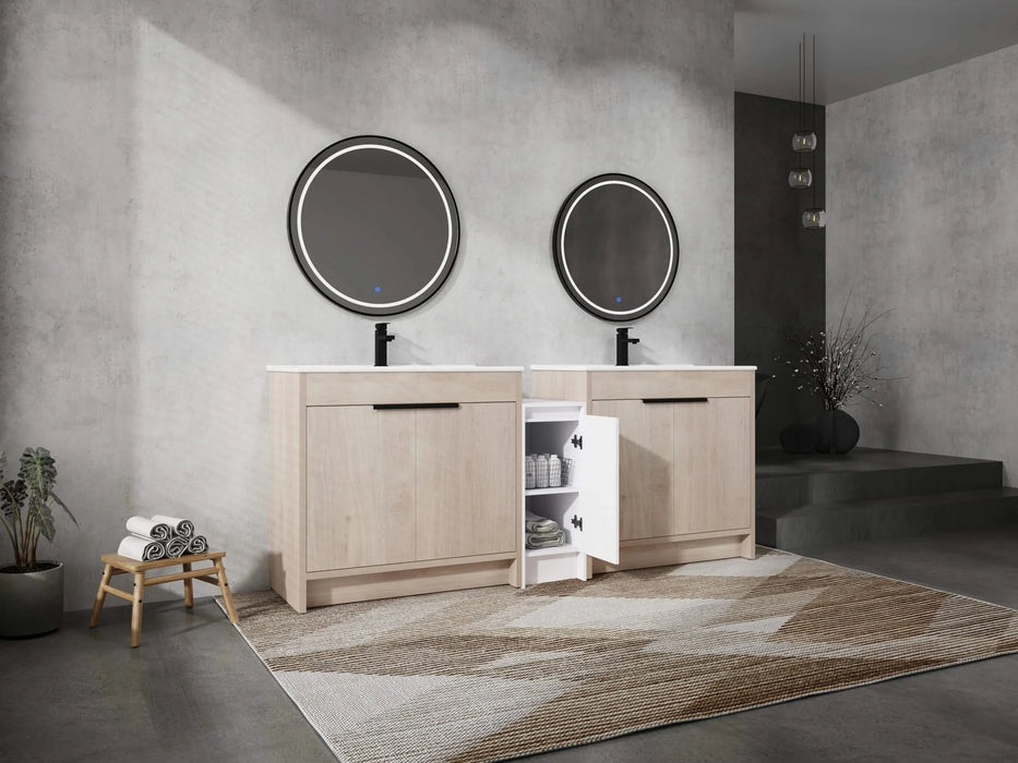 84 Inch Freestanding Bathroom Vanity with Ceramic Sink and Storage Cabinets, Soft Closing Door, 02436*2+0312 Combination Cabinet, KD-Package Default -DTYStore