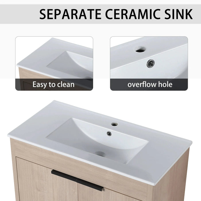 84 Inch Freestanding Bathroom Vanity with Ceramic Sink and Storage Cabinets, Soft Closing Door, 02436*2+0312 Combination Cabinet, KD-Package Default -DTYStore