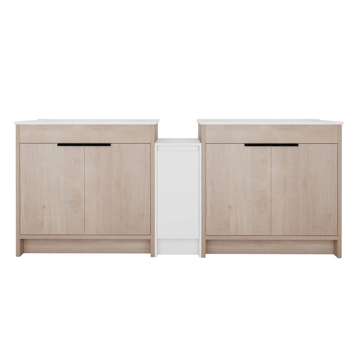 84 Inch Freestanding Bathroom Vanity with Ceramic Sink and Storage Cabinets, Soft Closing Door, 02436*2+0312 Combination Cabinet, KD-Package Default -DTYStore