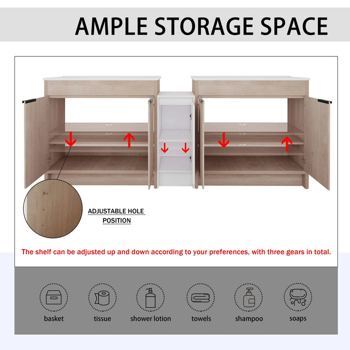 84 Inch Freestanding Bathroom Vanity with Ceramic Sink and Storage Cabinets, Soft Closing Door, 02436*2+0312 Combination Cabinet, KD-Package Default -DTYStore
