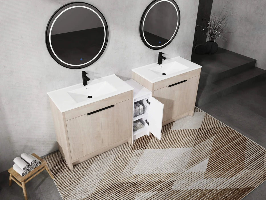 84 Inch Freestanding Bathroom Vanity with Ceramic Sink and Storage Cabinets, Soft Closing Door, 02436*2+0312 Combination Cabinet, KD-Package Default -DTYStore