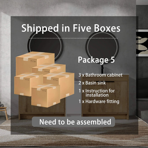 84 Inch Freestanding Bathroom Vanity with Ceramic Sink and Storage Cabinets, Soft Closing Door, 02436IMO*2+0312 Combination Cabinet, KD-Package Default -DTYStore